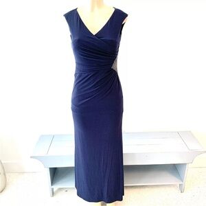 Lauren Ralph Lauren Formal Long Dress Size 4 Bodycon Navy Beaded Sleeveless